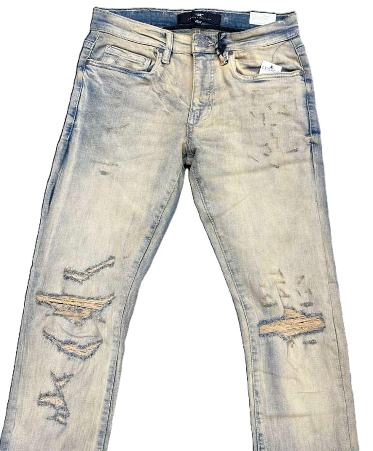 Jordan Craig Distressed Khaki Wash Denim Jeans, Elastane Stretch, Ripped Knee Design(JR1258)