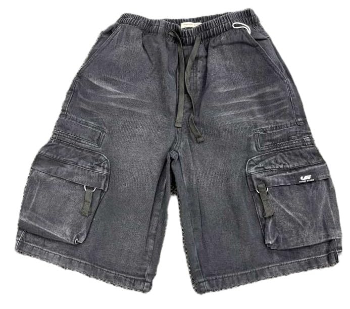 VOYAGE STUDIO MENS 3D ZIPPER POCKET SHORTS BLACK COLOR 100% COTTON STREETWEAR STYLE(51P22)