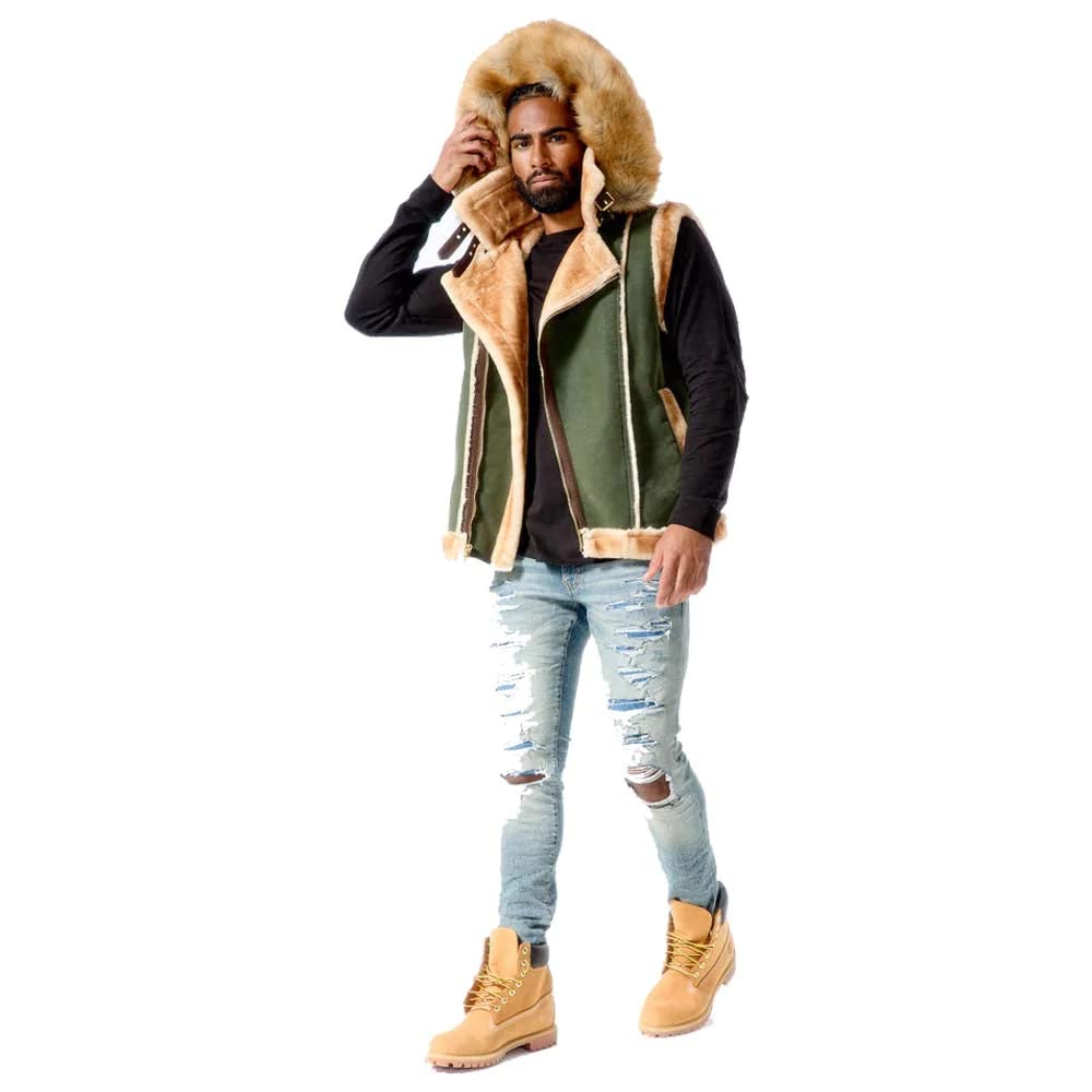 Jordan Craig Olive Shearling Vest Coat_9370V Faux Leather (US, Alpha, 3X-Large, Regular, Regular, Olive)