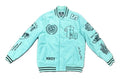 Rebal Minds Mens Varsity Jacket, T. Blue, Graphic Print Design