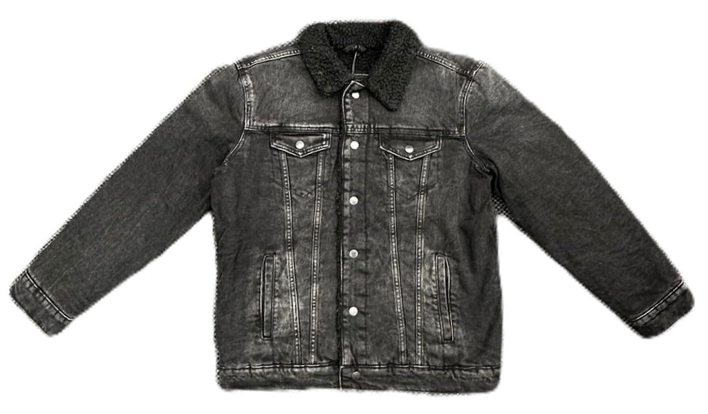 M.SOCIETY Men's Denim Jacket, Sherpa Lined, Black, Cotton Blend