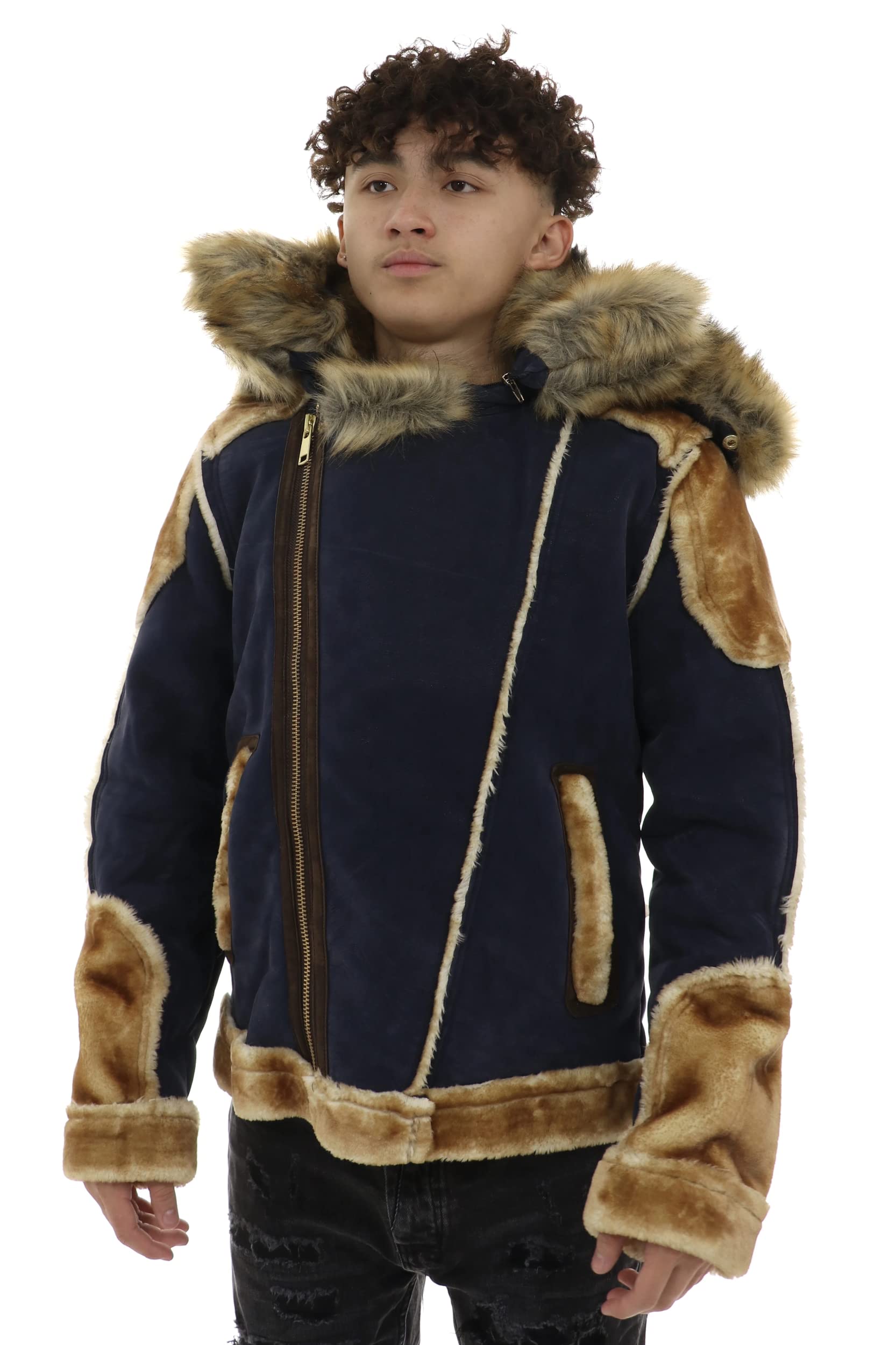 JORDAN CRAIG El Jefe Shearling Moto Jacket SMALL NAVY