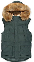 Jordan Craig Men Dark Olive Zip-Up Yukon Fur Puffer Vest with Removable Hood
