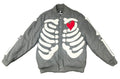 Rebel Minds Skeleton Graphic Mens Varsity Jacket, Heather Grey, Red Heart Design(142-531)