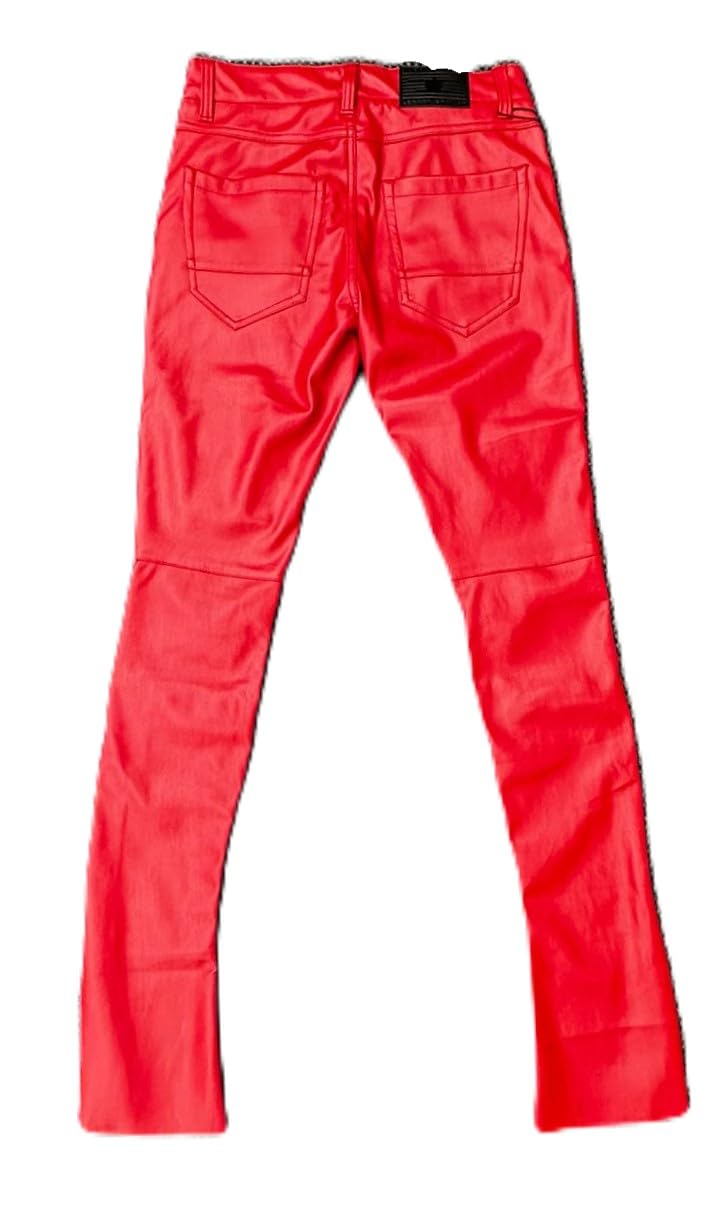 Jordan Craig Men's PU Leather Stacked Jeans, Red(JRF1218)