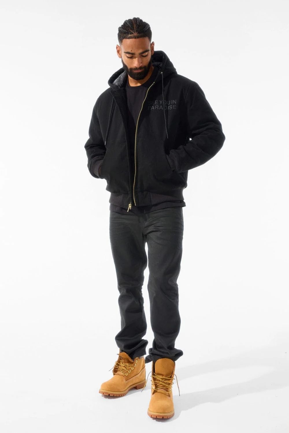Jordan Craig See You In Paradise Hooded Work Jacket, Black, Quilted Padded, Insulated, Full Zip
