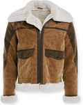 Jordan Craig Men's Brown Shearling Aviator Jacket with Faux Fur Lining, Two-Tone Suede Finish, Warm Winter Outerwear