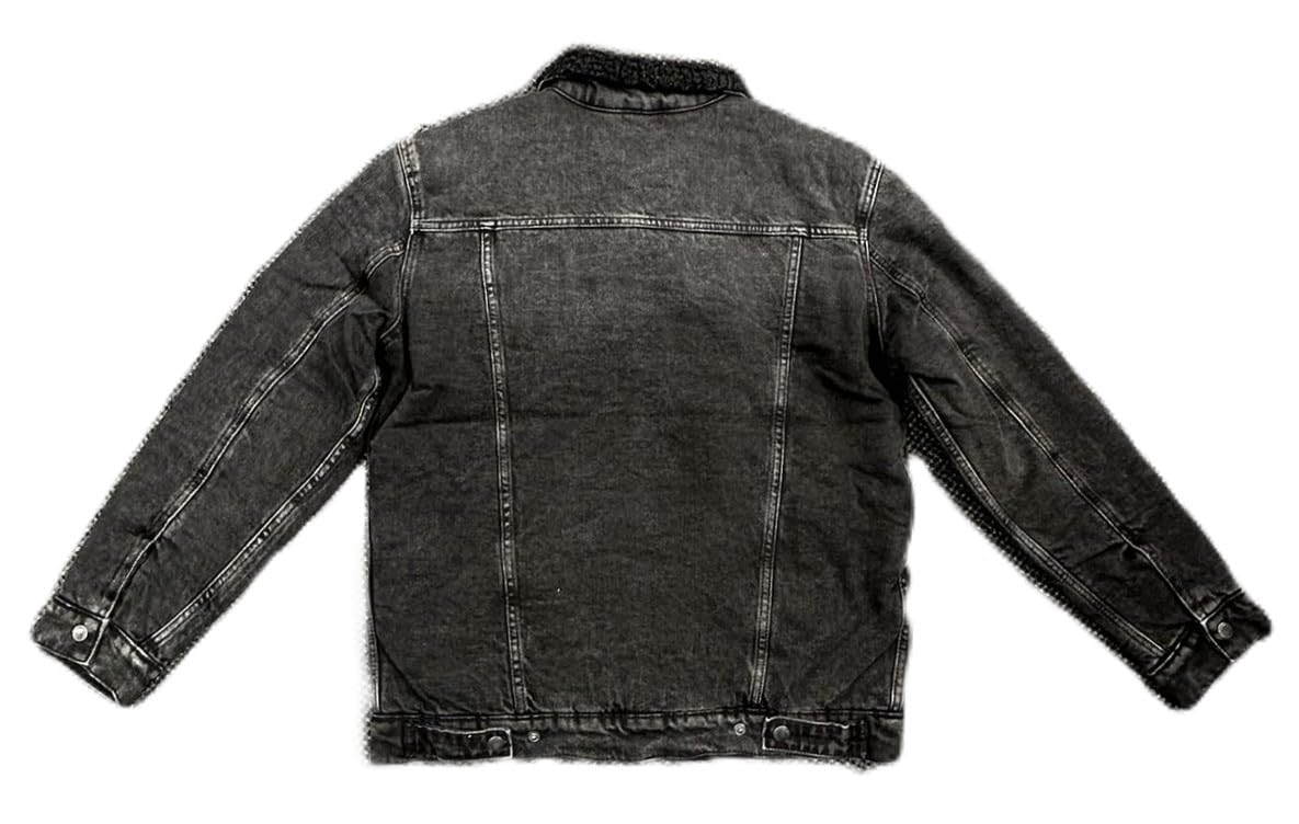 M.SOCIETY Men's Denim Jacket, Sherpa Lined, Black, Cotton Blend