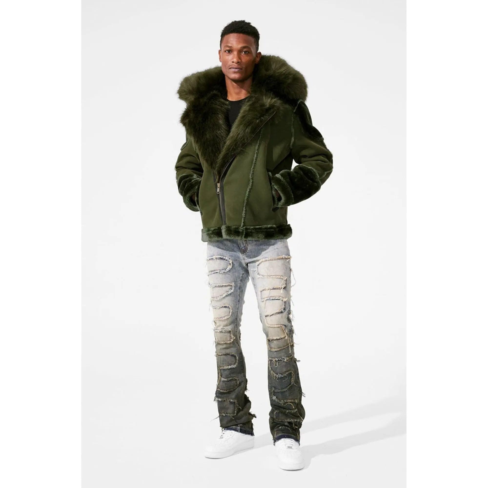 Jordan Craig Men EL Jefe Shearling Moto Jacket (Black Coffee)