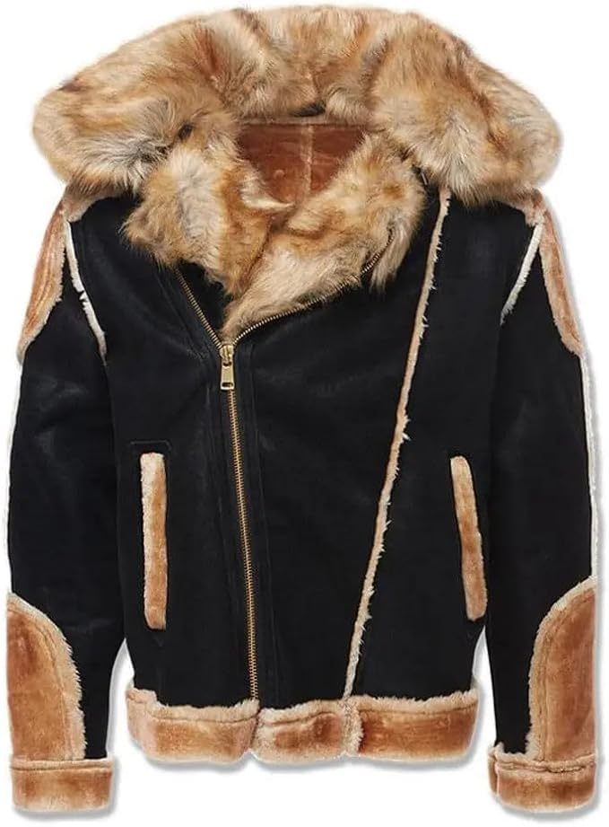 Jordan Craig El Jefe Shearling Moto Jacket Detachable Hood With Zipper Faux Fur Moto Silhouete Cross Zipper Black Coffee