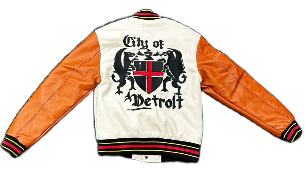 Jordan Craig Detroit City Mens Varsity Jacket, Cream, Wool Blend(91654)