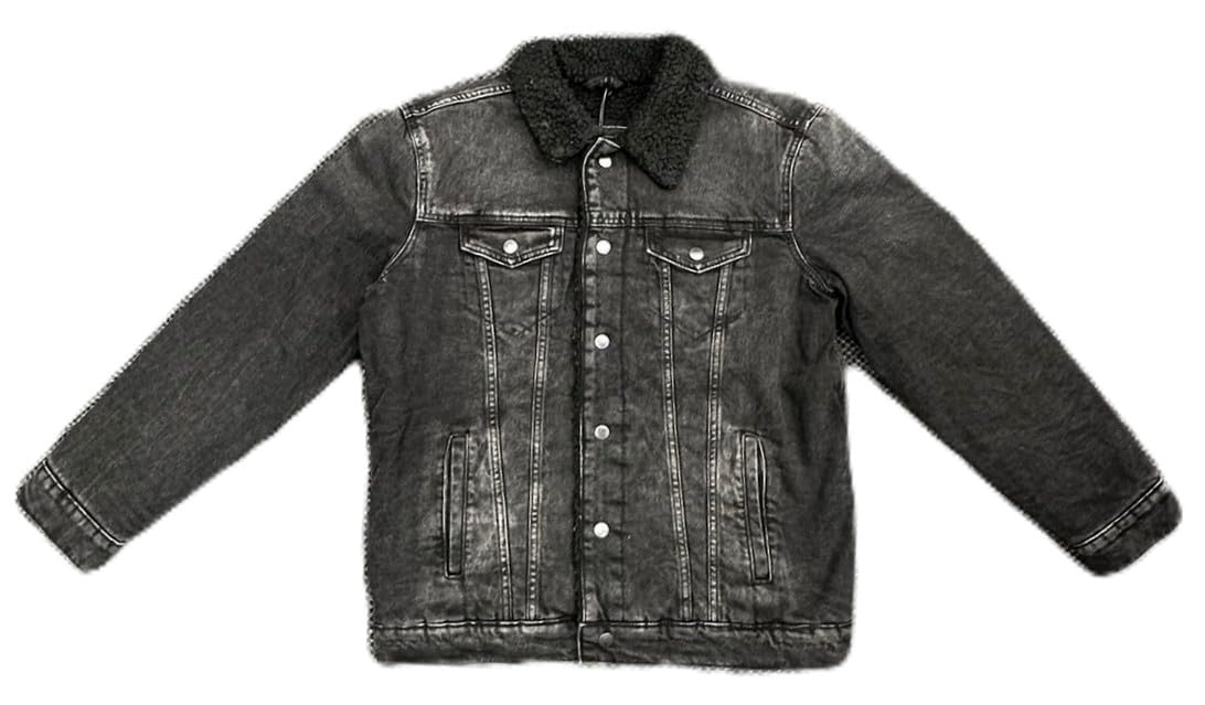 M.SOCIETY Men's Denim Jacket, Sherpa Lined, Black, Cotton Blend