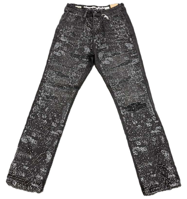 Voyage Studio Mens Stone ON Repair Pants Black Color 71% Cotton 20% Polyester Streetwear Style(53P10)