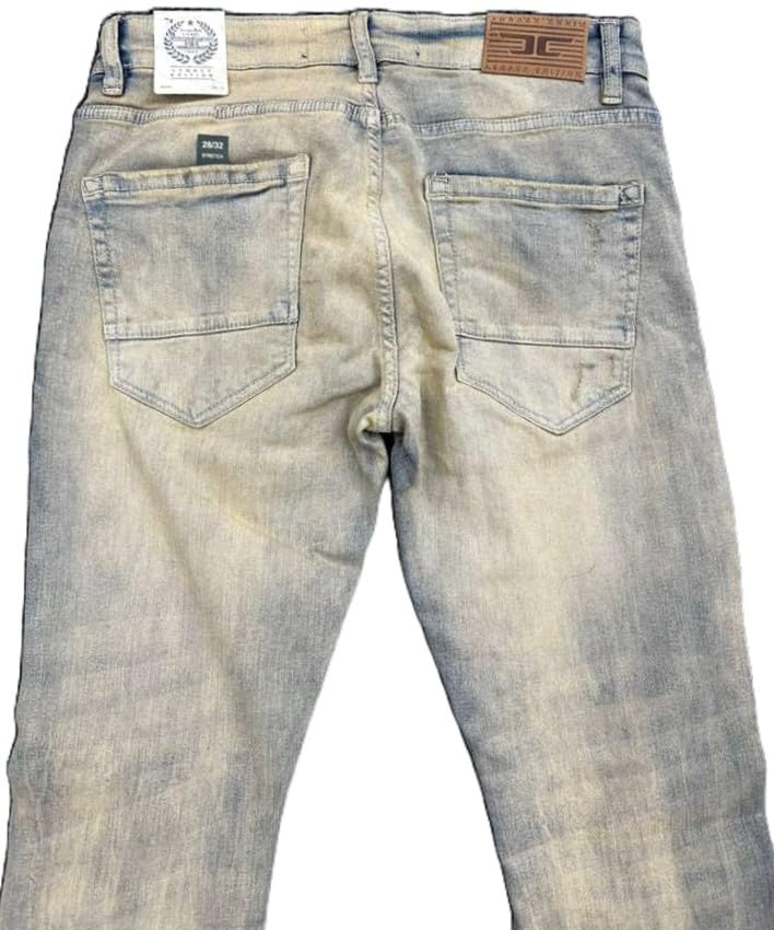Jordan Craig Distressed Khaki Wash Denim Jeans, Elastane Stretch, Ripped Knee Design(JR1258)