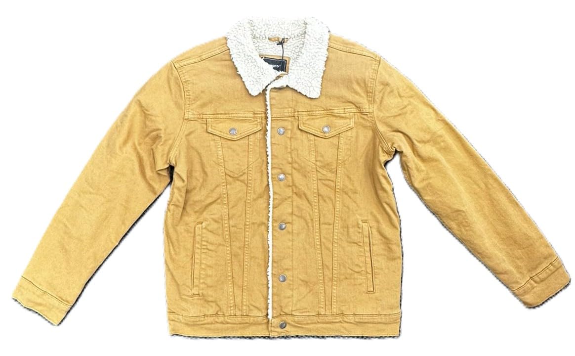 M.SOCIETY Men's Sherpa Lined Denim Jacket, Wheat Color, Cotton Blend