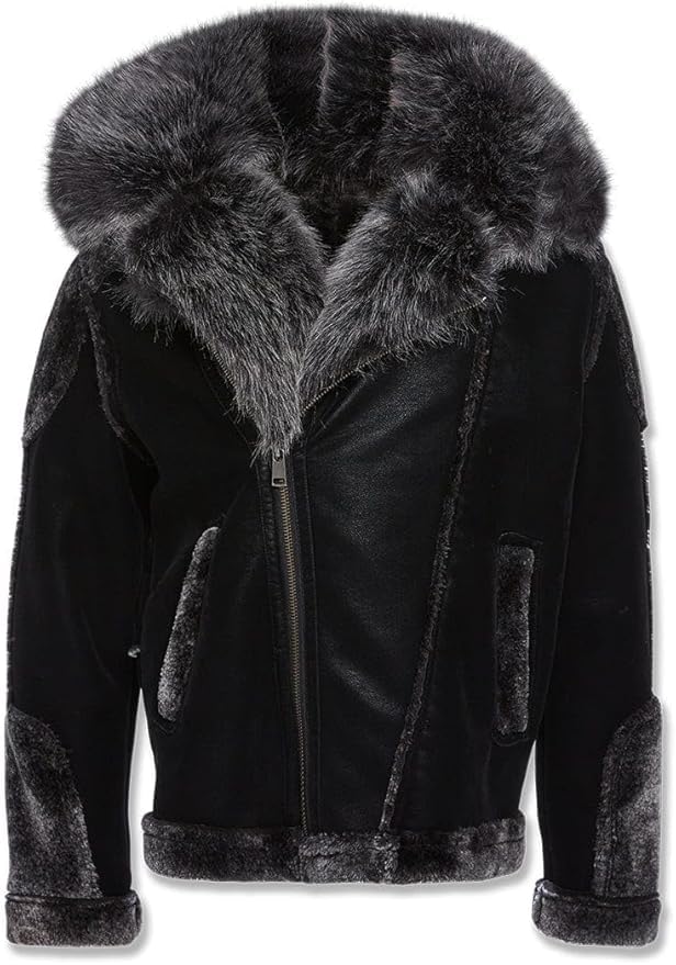 Jordan Craig El Jefe Shearling Moto JacketSuper Warm Detachable Hood With Zipper Faux Fur Moto Silhouete Cross Zipper Black