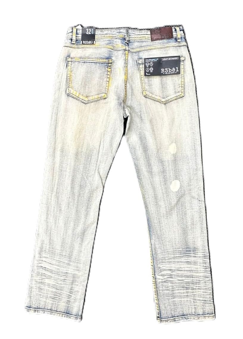 Rebal Straight Fit Ripped Men's Jeans, Light Vintage Wash, Polyester Blend(642-615)
