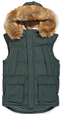 Jordan Craig Men Dark Olive Zip-Up Yukon Fur Puffer Vest with Removable Hood