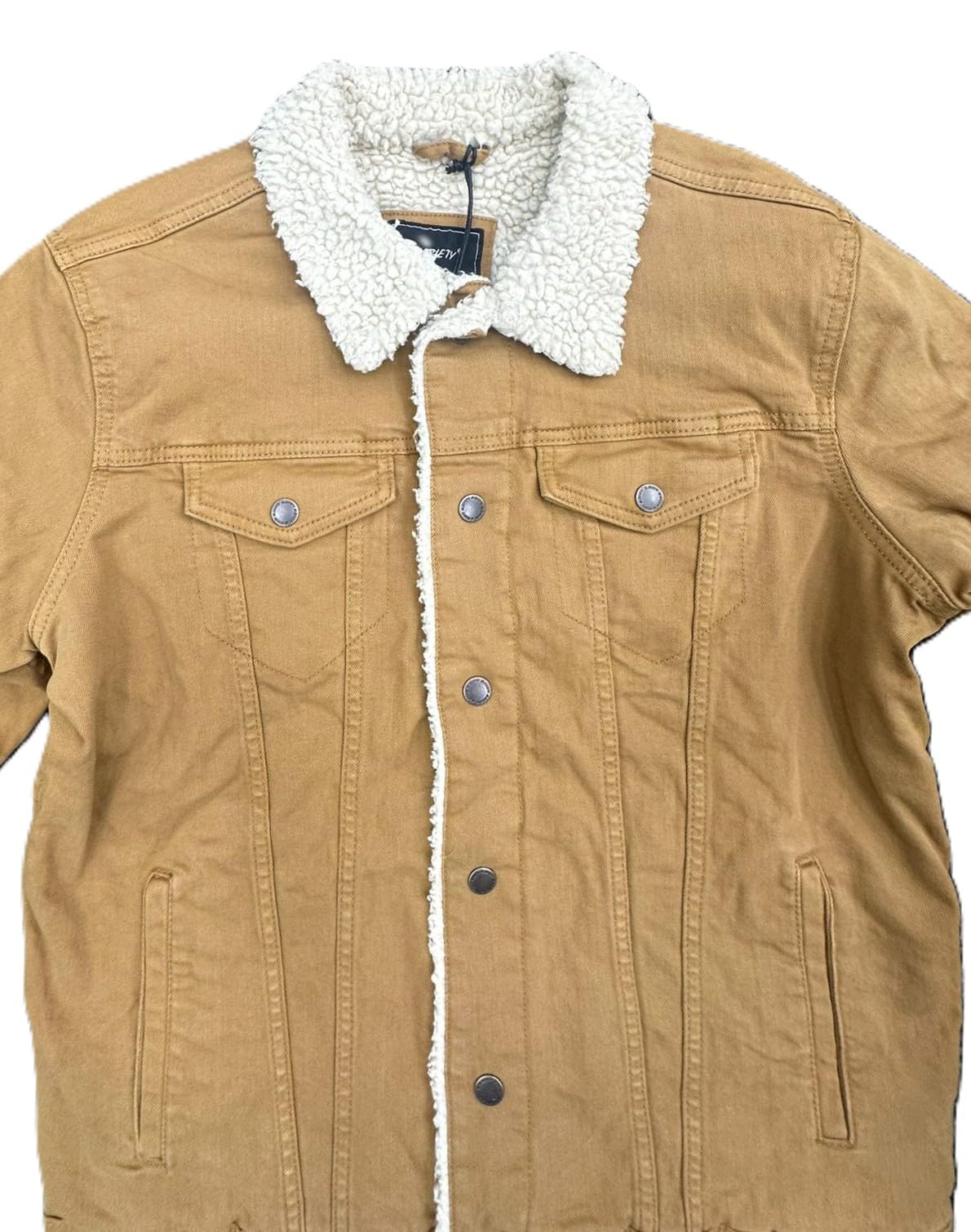 M.SOCIETY Men's Sherpa Lined Denim Jacket, Wheat Color, Cotton Blend