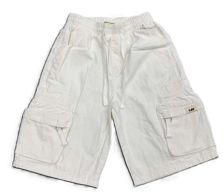 VOYAGE STUDIO MENS 3D ZIPPER POCKET SHORTS WHITE COLOR 100% COTTON STREETWEAR STYLE(51P22)