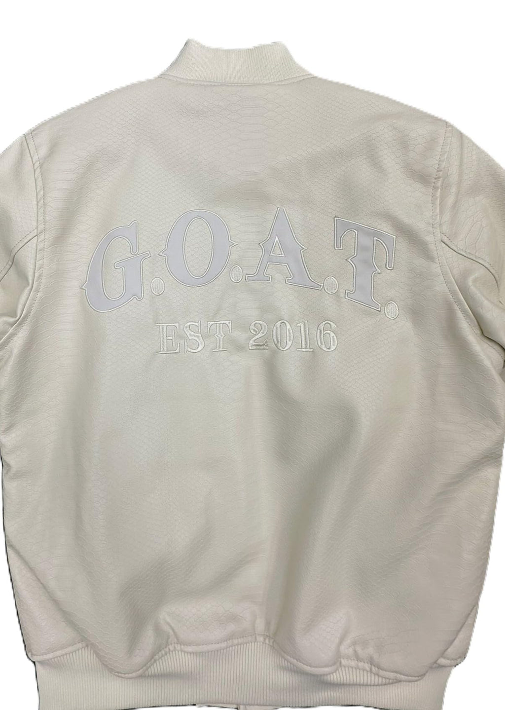 Rebal Minds Leather Varsity Jacket, Cream White, PU Shell with Polyester Lining