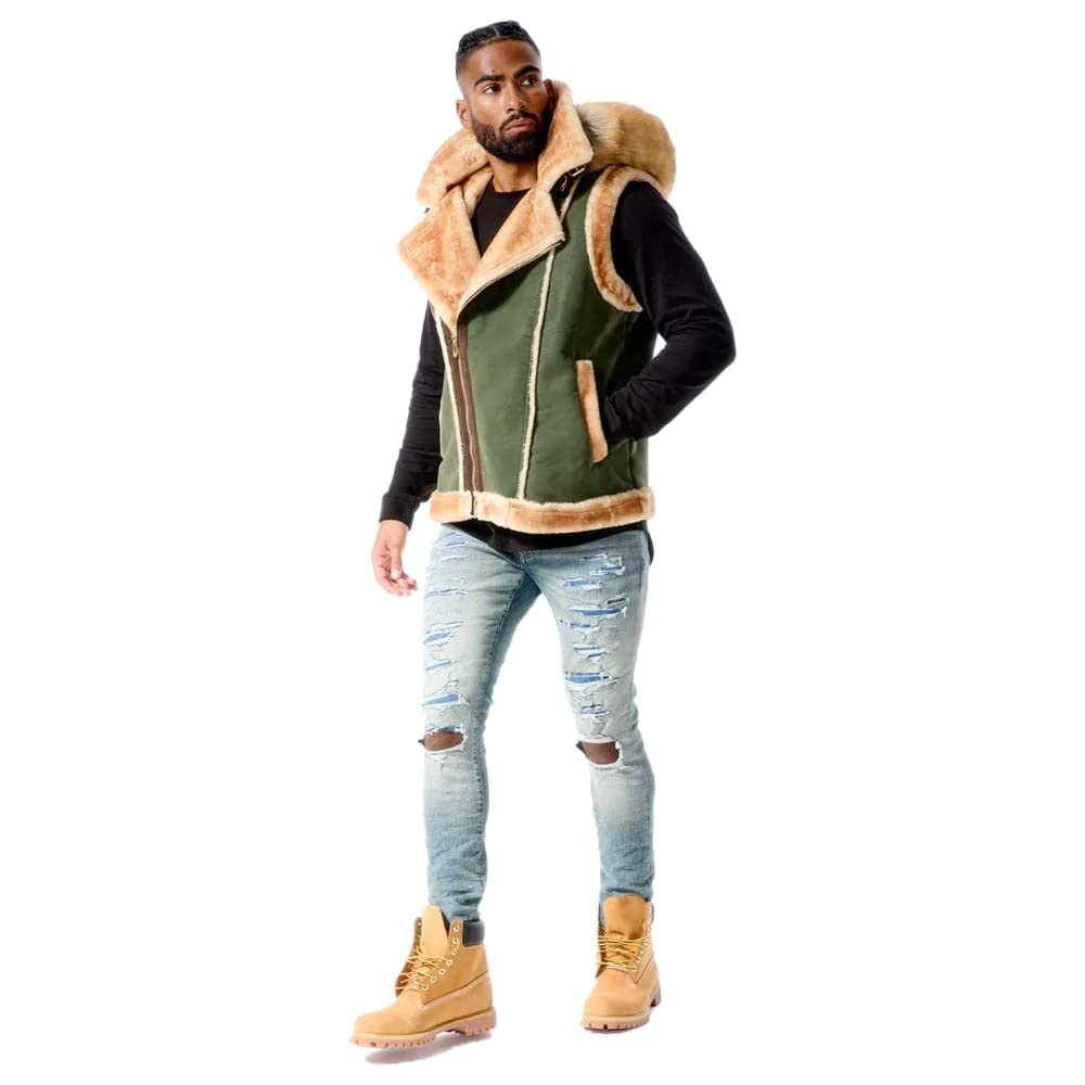 Jordan Craig Olive Shearling Vest Coat_9370V Faux Leather (US, Alpha, 3X-Large, Regular, Regular, Olive)