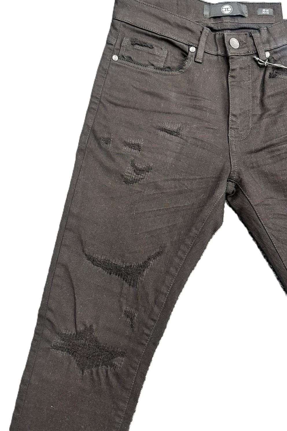 Jordan Craig Sean Fit Slim Tapered Distressed Jeans, Black, Shredded Details, 98% Cotton 2% Elastane