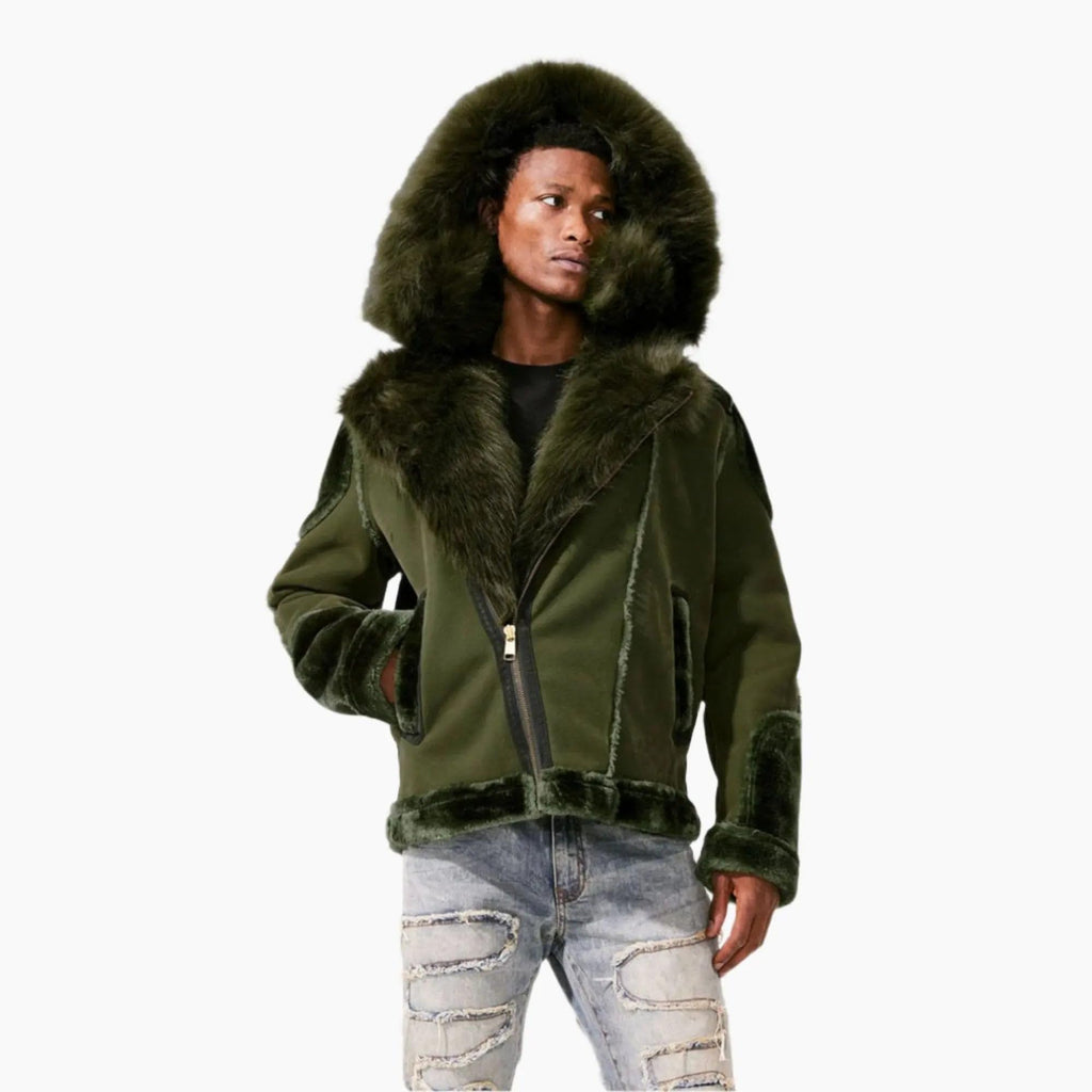Jordan Craig Men EL Jefe Shearling Moto Jacket (Black Coffee)