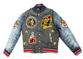 Jordan Craig Men's Varsity Denim Jacket, Tiger Martial Arts Patches, Dark Blue Cotton Blend