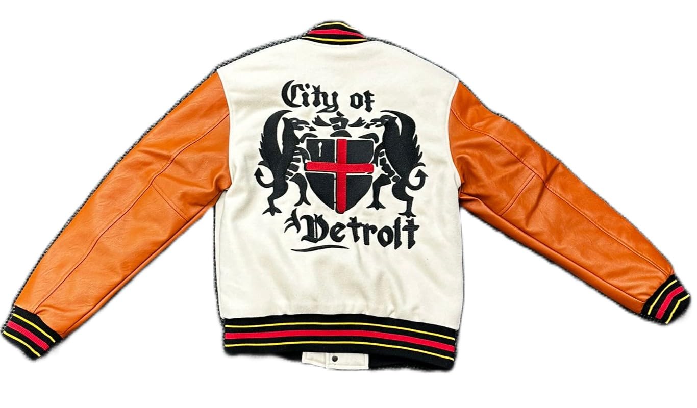 Jordan Craig Detroit City Mens Varsity Jacket, Cream, Wool Blend(91654)