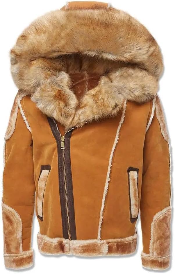 Jordan Craig El Jefe Shearling Moto Jacket Super Warm Detachable Hood With Zipper Faux Fur Moto Silhouete Cross Zipper Cognac