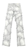 Taker Men's Distressed Flare Stacked Jeans, Multi Fray Patch Design,Gray, Cotton Blend(T4112)