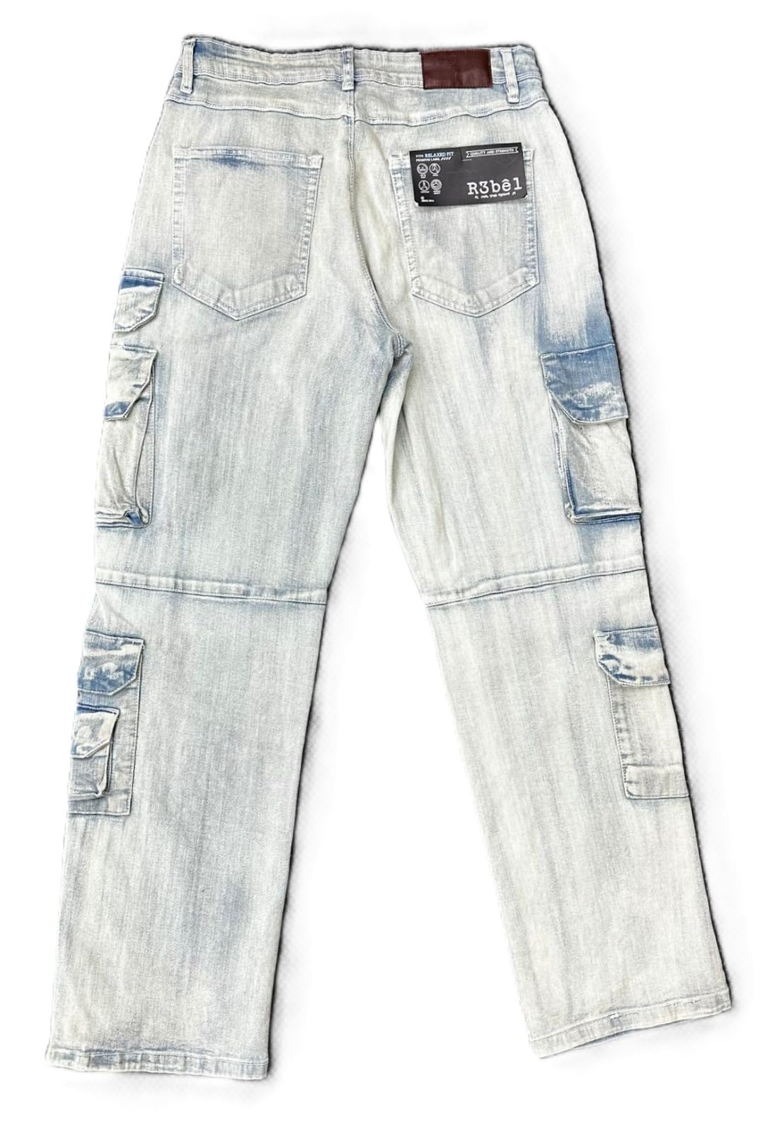 Rebal Cargo Jeans,Light Indigo, Relaxed Fit, 10 Pocket, Polyester Blend(642-642)
