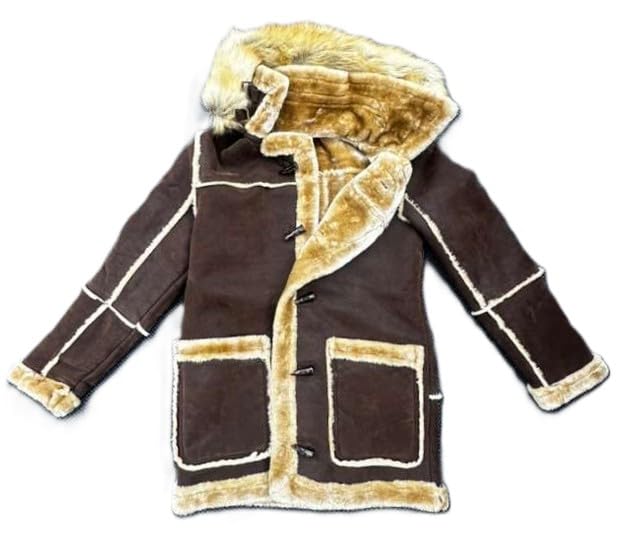 Jordan Craig Denali Shearling Jacket, Brown with Faux Fur Trim, Detachable Hood, Toggle Button Closure, Winter Coat
