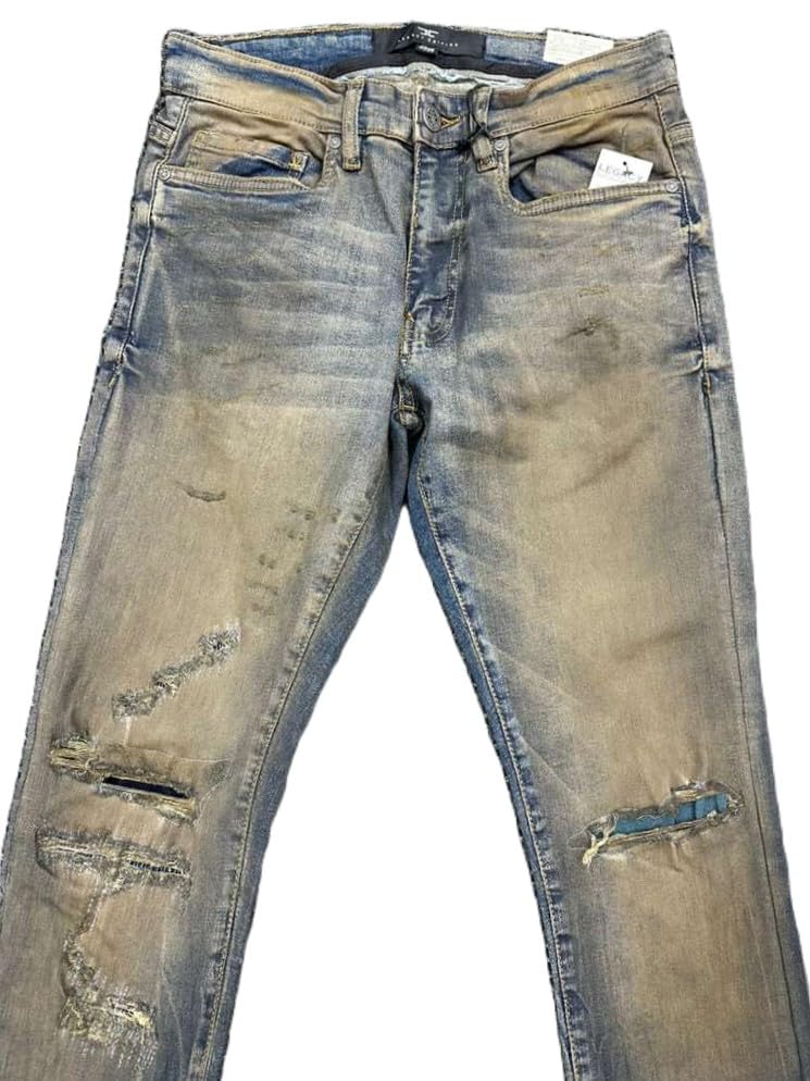 Jordan Craig Men's Distressed Slim Fit Jeans,Dark Vintage, Ripped Knee Design,Mid Rise Straight Leg(JR1258)