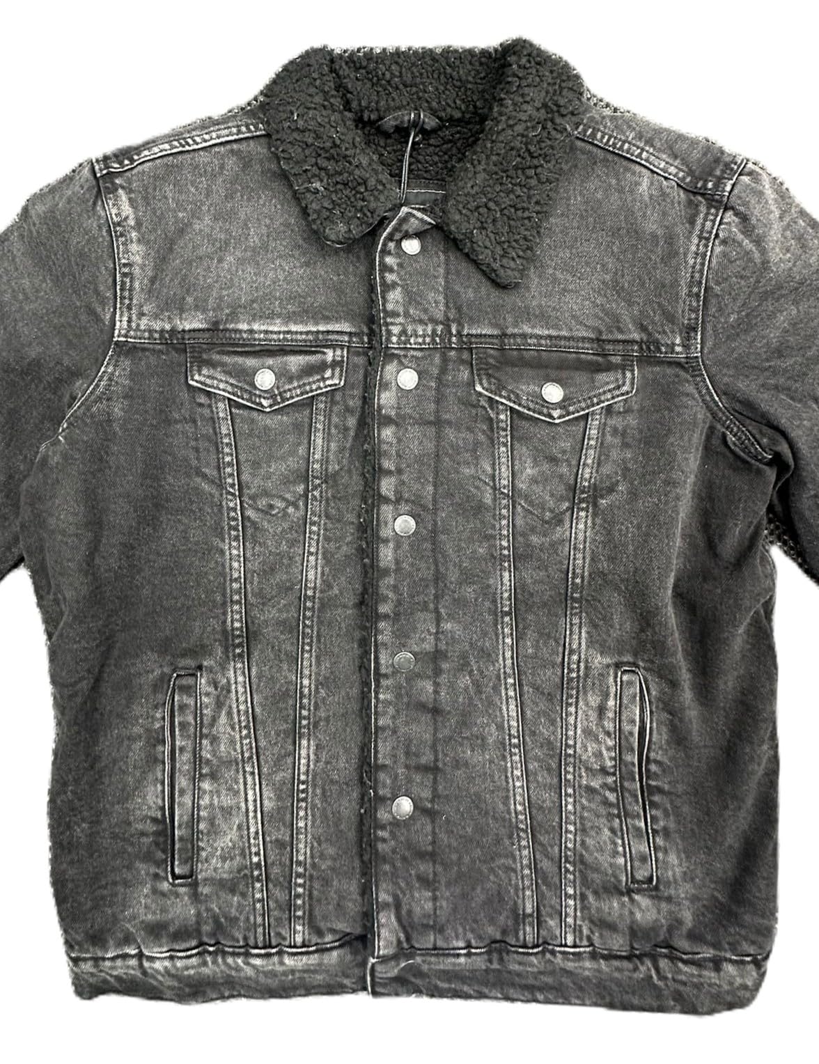 M.SOCIETY Men's Denim Jacket, Sherpa Lined, Black, Cotton Blend