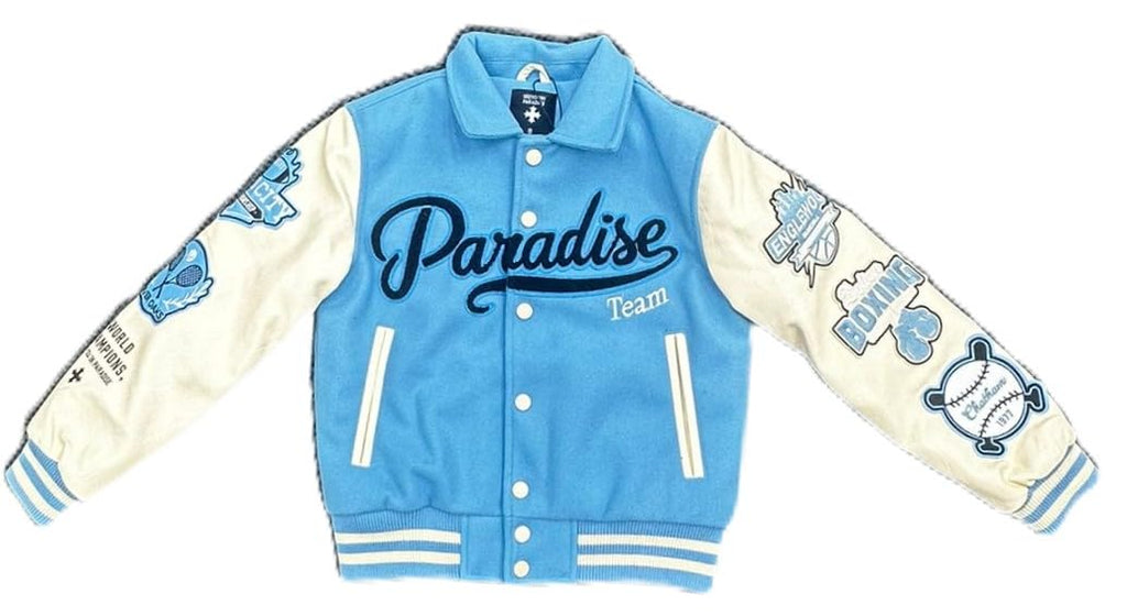 Paradise Athletic Club Kids Varsity Jacket, Kids, Sky Blue, Polyester Blend
