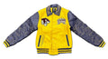 Paradise Men's Varsity Jacket, Quilted PU Sleeves, Mustard Yellow and Navy, Wool Blend