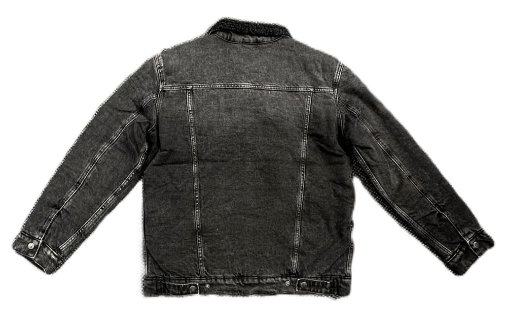 M.SOCIETY Men's Denim Jacket, Sherpa Lined, Black, Cotton Blend