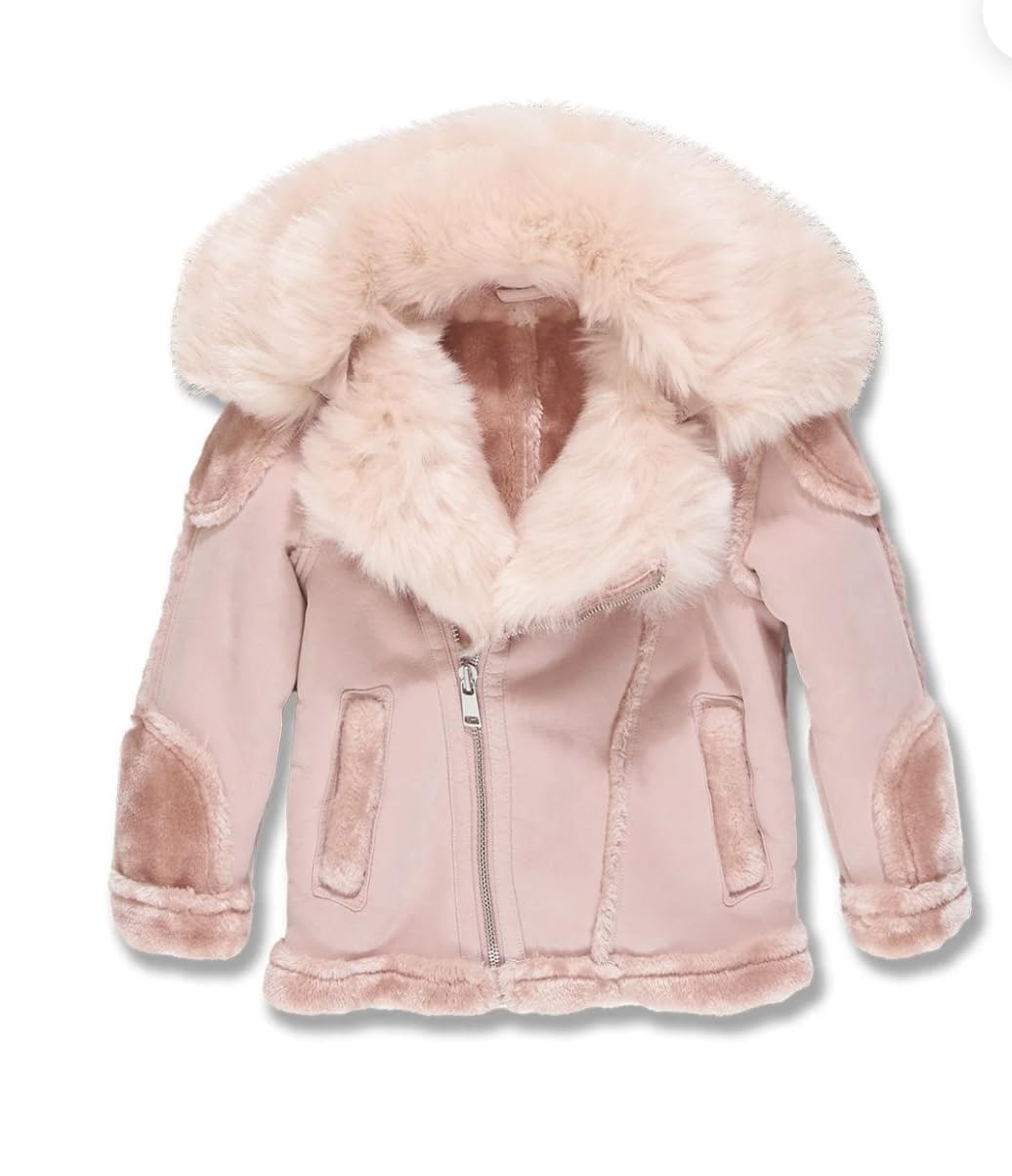 Jordan Craig pink color kids moto shearling jacket