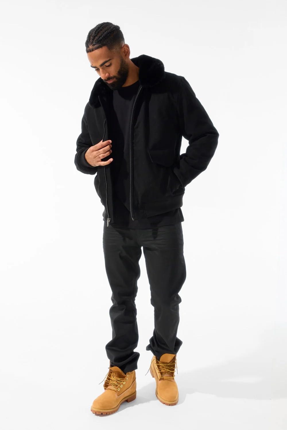 Jordan Craig ST. Cloud Work Jacket, Full Zip, Shearling Collar, Quilted, Black, 100% Cotton
