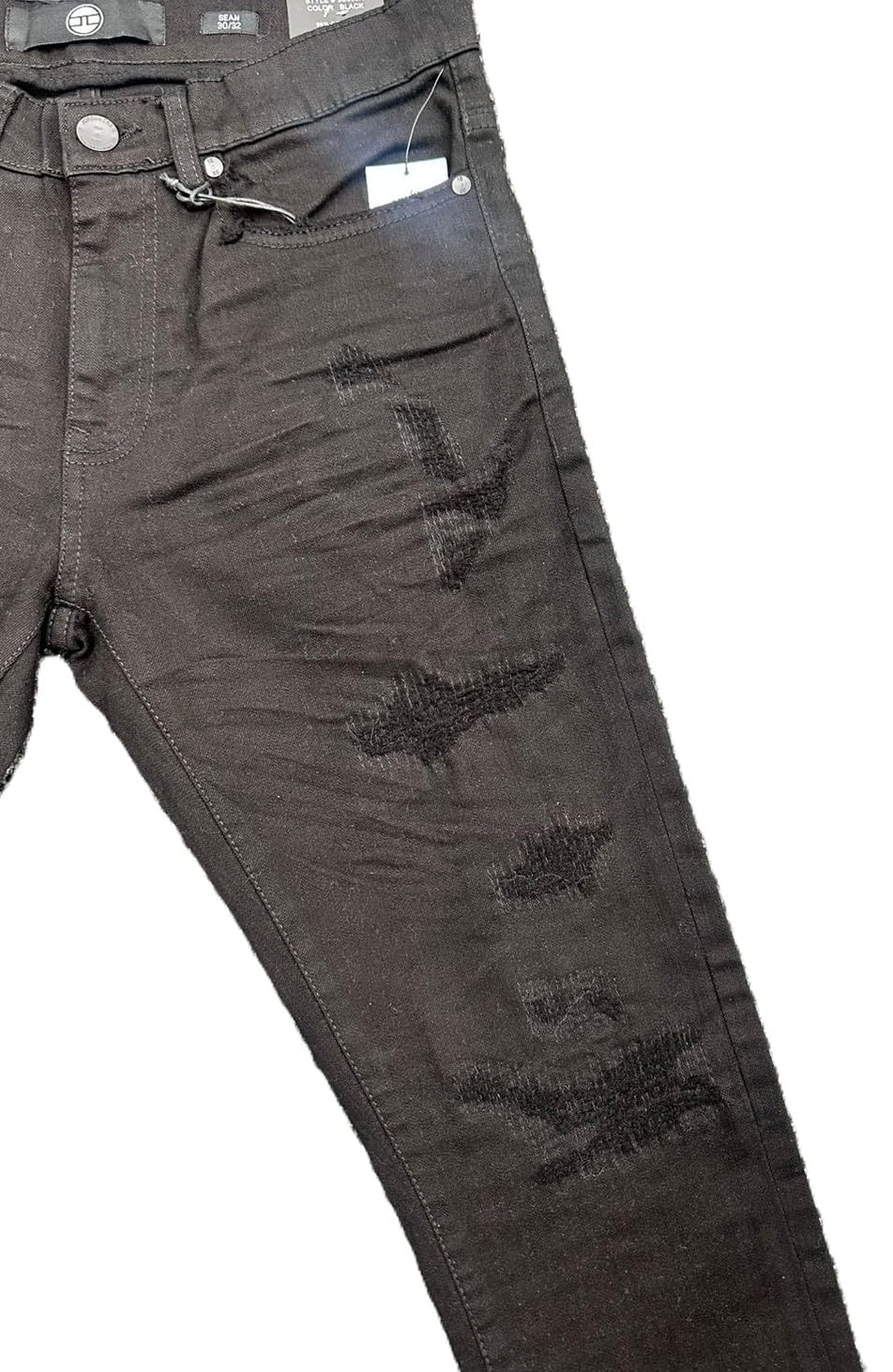 Jordan Craig Sean Fit Slim Tapered Distressed Jeans, Black, Shredded Details, 98% Cotton 2% Elastane