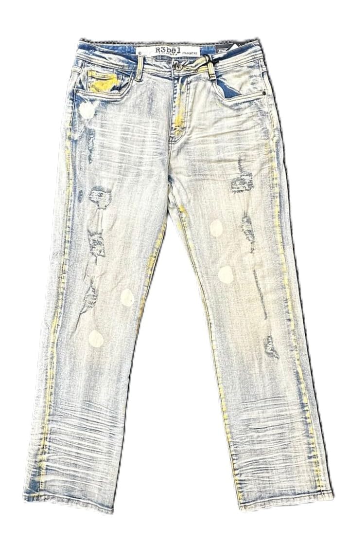 Rebal Straight Fit Ripped Men's Jeans, Light Vintage Wash, Polyester Blend(642-615)