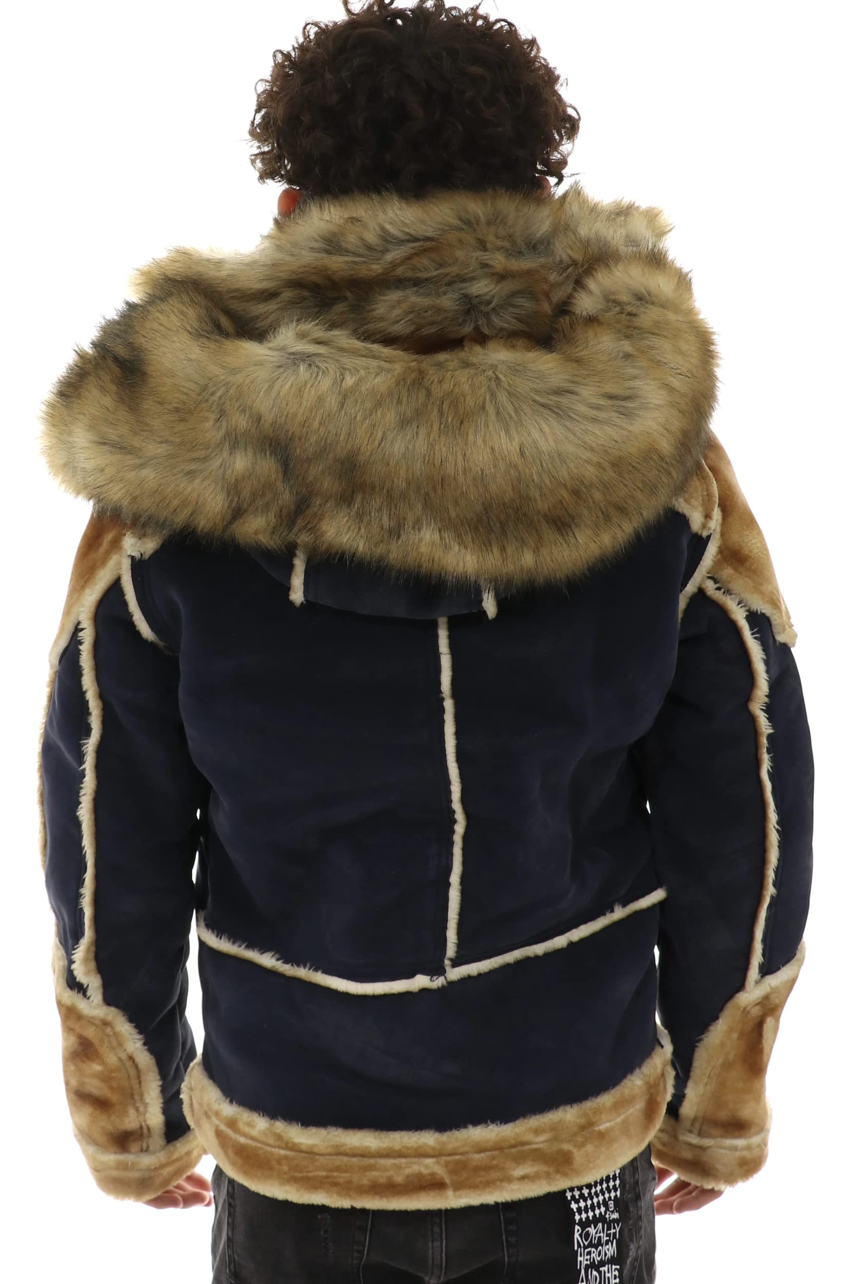 JORDAN CRAIG El Jefe Shearling Moto Jacket SMALL NAVY