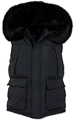 Jordan Craig Men Black Zip-Up Yukon Fur Puffer Vest with Removable Hood