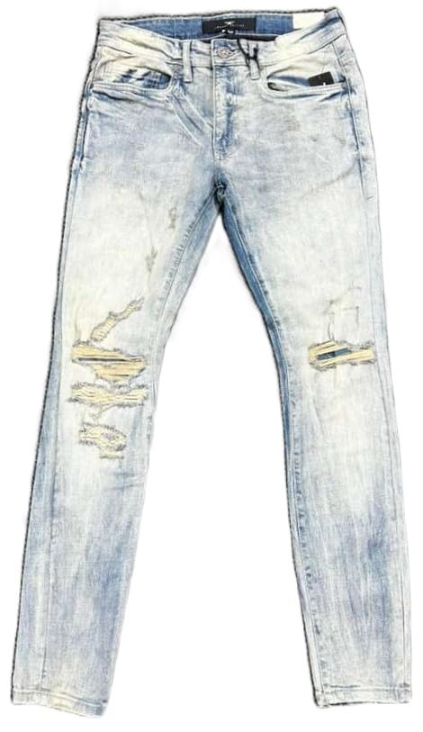 Jordan Craig Distressed Denim Jeans, Cream Wash, Mid Rise Skinny Fit with Ripped Details(JR1258)