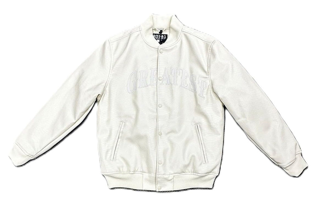 Rebal Minds Leather Varsity Jacket, Cream White, PU Shell with Polyester Lining