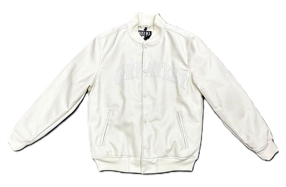 Rebal Minds Leather Varsity Jacket, Cream White, PU Shell with Polyester Lining