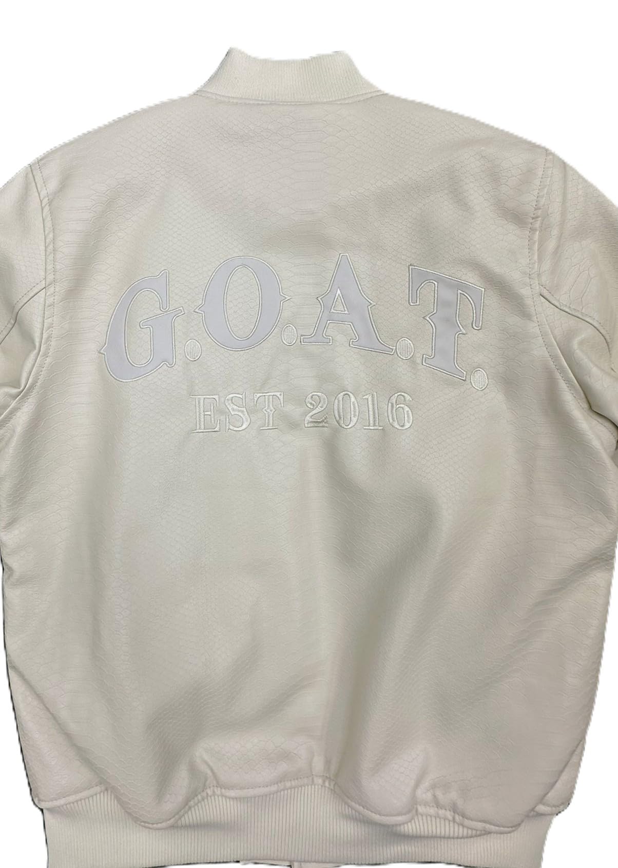 Rebal Minds Leather Varsity Jacket, Cream White, PU Shell with Polyester Lining