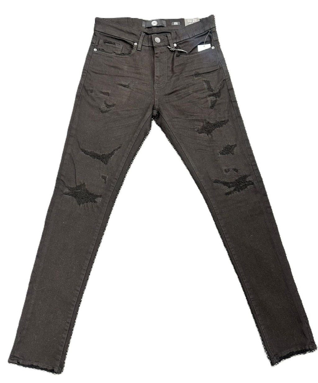 Jordan Craig Sean Fit Slim Tapered Distressed Jeans, Black, Shredded Details, 98% Cotton 2% Elastane